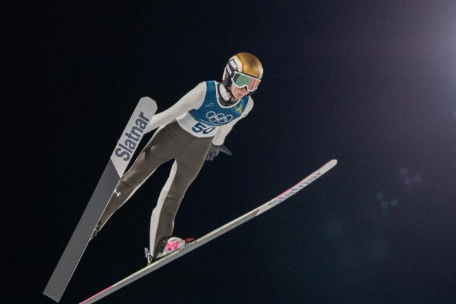 (260208) -- PREDAZZO, Feb. 8, 2026 (Xinhua) -- Nika Prevc of Slovenia competes during the Ski Jumping Women's Normal Hill Individual of the 2026 Milan-Cortina Winter Olympics in Predazzo, Italy, Feb. 7, 2026. (Xinhua/Huang Wei)