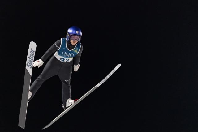 (260208) -- PREDAZZO, Feb. 8, 2026 (Xinhua) -- Takanashi Sara of Japan competes during the Ski Jumping Women's Normal Hill Individual of the 2026 Milan-Cortina Winter Olympics in Predazzo, Italy, Feb. 7, 2026. (Xinhua/Huang Wei)