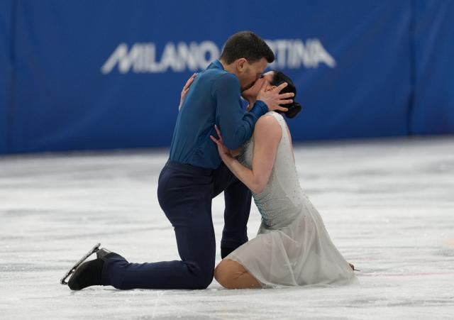 (260208) -- MILAN, Feb. 8, 2026 (Xinhua) -- Charlene Guignard (R)/Marco Fabbri of Italy perform during the free dance of ice dance skating for figure skating team event at the Milan-Cortina 2026 Olympic Winter Games in Milan, Italy, Feb. 7, 2026. (Xinhua/Cheng Min)
