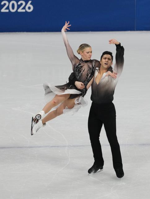 (260208) -- MILAN, Feb. 8, 2026 (Xinhua) -- Marjorie Lajoie (L)/Zachary Lagha of Canada perform during the free dance of ice dance skating for figure skating team event at the Milan-Cortina 2026 Olympic Winter Games in Milan, Italy, Feb. 7, 2026. (Xinhua/Xue Yuge)