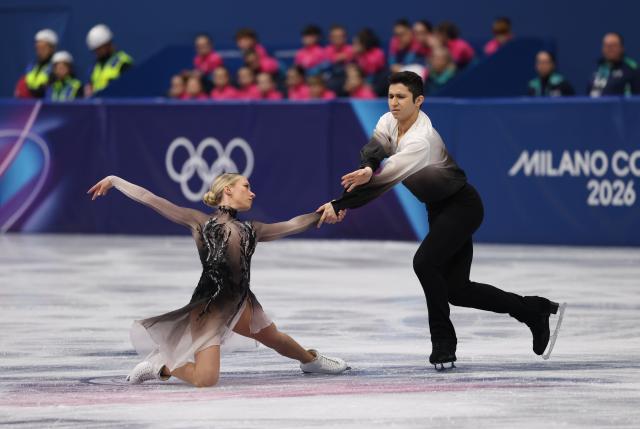 (260208) -- MILAN, Feb. 8, 2026 (Xinhua) -- Marjorie Lajoie (L)/Zachary Lagha of Canada perform during the free dance of ice dance skating for figure skating team event at the Milan-Cortina 2026 Olympic Winter Games in Milan, Italy, Feb. 7, 2026. (Xinhua/Chen Yichen)