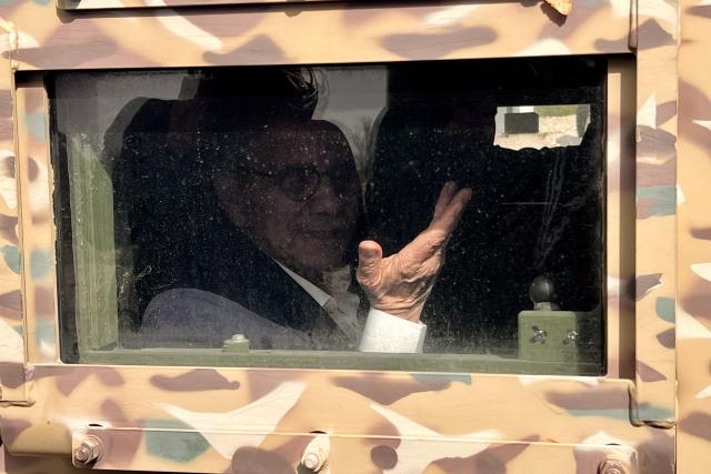 (260208) -- BEIJING, Feb. 8, 2026 (Xinhua) -- Lebanese Prime Minister Nawaf Salam is pictured in a military vehicle while visiting villages destroyed by the war between Hezbollah and Israel in southern Lebanon, Feb. 7, 2026.
  Salam announced on Saturday the launch of government-led reconstruction projects in two southern villages, Yarine and Tayr Harfa, following destruction from Israeli attacks. (Photo by Ali Hashisho/Xinhua)