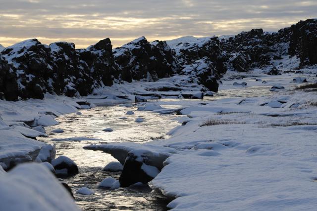 (260208) -- REYKJAVIK, Feb. 8, 2026 (Xinhua) -- This photo taken on Feb. 7, 2026 shows a view of the Thingvellir National Park on Iceland. (Xinhua/Zhu Haochen)
