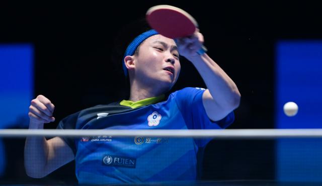 (260208) -- HAIKOU, Feb. 8, 2026 (Xinhua) -- Chang Yu-An hits a return during the men's singles semifinal match between Wang Chuqin of China and Chang Yu-An of Chinese Taipei at the ITTF-ATTU Asian Cup Haikou 2026 table tennis tournament in Haikou, south China's Hainan Province, Feb. 8, 2026. (Xinhua/Yang Guanyu)