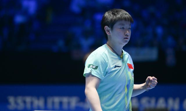 (260208) -- HAIKOU, Feb. 8, 2026 (Xinhua) -- Sun Yingsha celebrates scoring during the women's singles semifinal match between Sun Yingsha of China and Kuai Man of China at the ITTF-ATTU Asian Cup Haikou 2026 table tennis tournament in Haikou, south China's Hainan Province, Feb. 8, 2026. (Xinhua/Yang Guanyu)