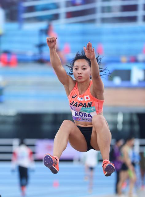 (260208) -- TIANJIN, Feb. 8, 2026 (Xinhua) -- Kora Ayaka of Japan competes during the women's long jump final at the 12th Asian Indoor Athletics Championships 2026 in Tianjin, north China, Feb. 8, 2026. (Xinhua/Sun Fanyue)