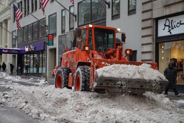 (260208) -- NEW YORK, Feb. 8, 2026 (Xinhua) -- A snowplow removes accumulated snow on a street in New York City, the United States, on Feb. 7, 2026. (Xinhua/Zhang Fengguo)