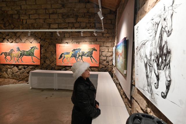 (260208) -- XIAPU, Feb. 8, 2026 (Xinhua) -- A tourist visits an art exhibition featuring horse elements in Xiapu County, southeast China's Fujian Province, Feb. 7, 2026. Horse-themed tourism has surged recently in Xiapu County as the lunar Year of the Horse approaches. (Xinhua/Jiang Kehong)