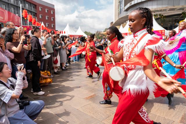 (260208) -- NAIROBI, Feb. 8, 2026 (Xinhua) -- People perform a Yangge dance at the 2026 Chinese New Year Gala in Nairobi, Kenya, Feb. 8, 2026. Kenya on Sunday celebrated the 2026 Chinese New Year Gala in Nairobi, bringing together dignitaries including senior government officials, diplomats, industry leaders, and hundreds of local and foreign visitors.
   The day-long event, held at Two Rivers Mall, featured cultural performances such as dragon and lion dances, contemporary music, and showcases of Chinese costumes and cuisine. (Xinhua/Xie Jianfei)