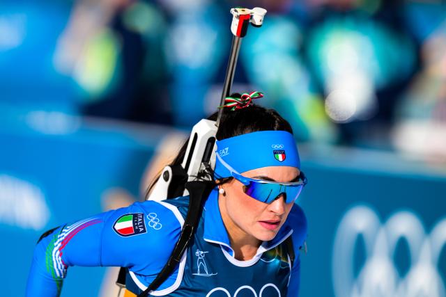 (260208) -- ANTERSELVA, Feb. 8, 2026 (Xinhua) -- Dorothea Wierer of Italy competes during the biathlon mixed relay 4 x 6km (M+W) at the Milan-Cortina 2026 Olympic Winter Games in Anterselva, Italy, Feb. 8, 2026. (Xinhua/Jiang Han)
