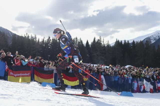 (260208) -- ANTERSELVA, Feb. 8, 2026 (Xinhua) -- Franziska Preuss of Germany competes during the biathlon mixed relay 4 x 6km (M+W) at the Milan-Cortina 2026 Olympic Winter Games in Anterselva, Italy, Feb. 8, 2026. (Xinhua/Zhang Tao)