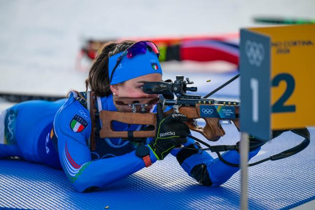 (260208) -- ANTERSELVA, Feb. 8, 2026 (Xinhua) -- Lisa Vittozzi of Italy competes during the biathlon mixed relay 4 x 6km (M+W) at the Milan-Cortina 2026 Olympic Winter Games in Anterselva, Italy, Feb. 8, 2026. (Xinhua/Jiang Han)