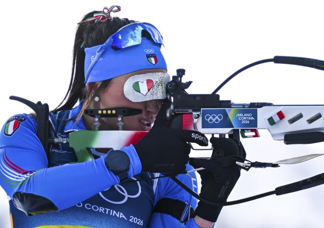 (260208) -- ANTERSELVA, Feb. 8, 2026 (Xinhua) -- Dorothea Wierer of Italy competes during the biathlon mixed relay 4 x 6km (M+W) at the Milan-Cortina 2026 Olympic Winter Games in Anterselva, Italy, Feb. 8, 2026. (Xinhua/Jiang Han)
