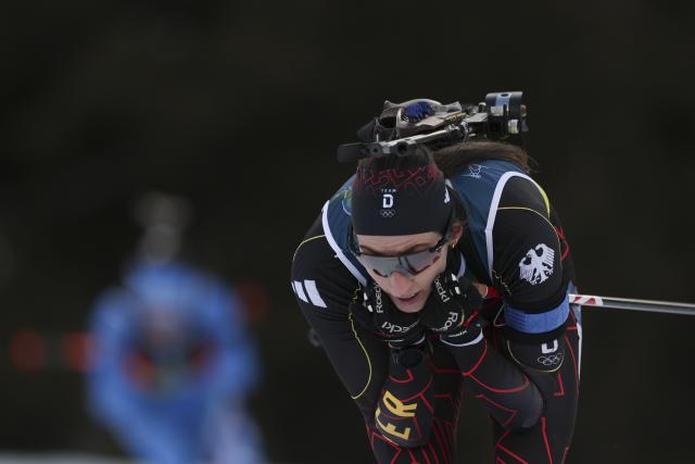 (260208) -- ANTERSELVA, Feb. 8, 2026 (Xinhua) -- Vanessa Voigt of Germany competes during the biathlon mixed relay 4 x 6km (M+W) at the Milan-Cortina 2026 Olympic Winter Games in Anterselva, Italy, Feb. 8, 2026. (Xinhua/Zhang Tao)