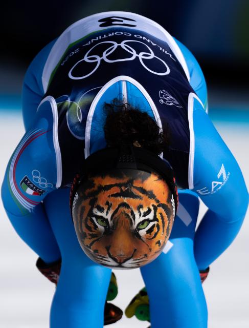 (260208) -- CORTINA D'AMPEZZO, Feb. 8, 2026 (Xinhua) -- Federica Brignone of Italy reacts after the alpine skiing women's downhill at the Milan-Cortina 2026 Olympic Winter Games in Cortina, Italy, Feb. 8, 2026. (Xinhua/Fei Maohua)