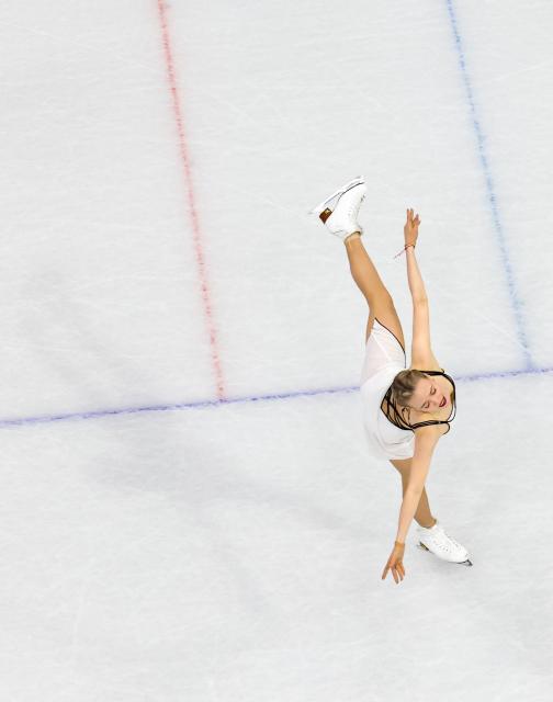 (260208) -- MILAN, Feb. 8, 2026 (Xinhua) -- Anastasiia Gubanova of Georgia competes during the figure skating team event women single skating free skating of the Milan-Cortina 2026 Olympic Winter Games in Milan, Italy, Feb. 8, 2026. (Xinhua/Chen Yichen)