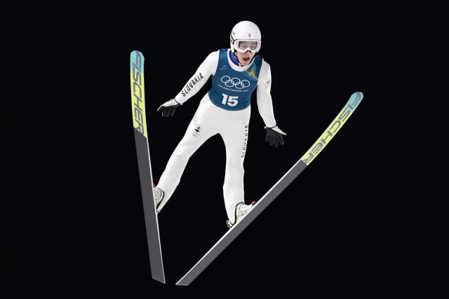 (260209) -- PREDAZZO, Feb. 9, 2026 (Xinhua) -- Hektor Kapustik of Slovakia competes during the Ski Jumping Men's Normal Hill second Official Training of the 2026 Milan-Cortina Winter Olympics in Predazzo, Italy, Feb. 8, 2026. (Xinhua/Huang Wei)