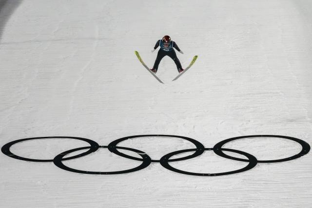 (260209) -- PREDAZZO, Feb. 9, 2026 (Xinhua) -- Nikaido Ren of Japan competes during the Ski Jumping Men's Normal Hill second Official Training of the 2026 Milan-Cortina Winter Olympics in Predazzo, Italy, Feb. 8, 2026. (Xinhua/Huang Wei)