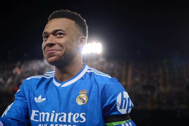(260209) -- VALENCIA, Feb. 9, 2026 (Xinhua) -- Kylian Mbappe of Real Madrid reacts during the La Liga football match between Valencia CF and Real Madrid in Valencia, Spain, Feb. 8, 2026. (Str/Xinhua)