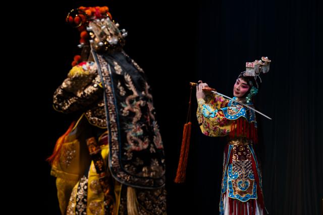 (260209) -- OTTAWA, Feb. 9, 2026 (Xinhua) -- Artists from the China National Peking Opera Company perform Peking Opera in Ottawa, Canada on Feb. 8, 2026. The China National Peking Opera Company's "Happy Chinese New Year" tour in Canada was staged in Ottawa on Sunday. The performance team, led by renowned performing artists Yu Kuizhi and Li Shengsu, will tour Ottawa, Montreal, and Toronto from Feb. 8 to Feb. 13. (Photo by Li Haitao/Xinhua)