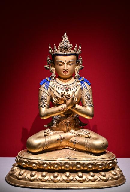 (260209) -- BEIJING, Feb. 9, 2026 (Xinhua) -- An exhibit is pictured during a preview of the exhibition "Beyond Time: the history, culture and art of Sakya Monastery" at the Palace Museum in Beijing, capital of China, Feb. 9, 2026. The exhibition, which will last till May 10, showcases over 200 relics reflecting the history, culture and art of Sakya Monastery, the earliest monastery of the Sakya Sect of the Tibetan Buddhism. (Xinhua/Li Xin)