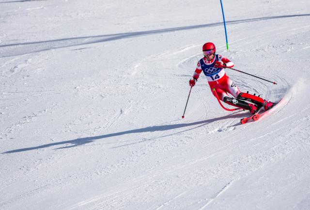 (260209) -- BORMIO, Feb. 9, 2026 (Xinhua) -- Tanguy Nef of Switzerland 2 competes during the alpine skiing men's team combined at the Milan-Cortina 2026 Olympic Winter Games in Bormio, Italy, Feb. 9, 2026. (Xinhua/Yan Linyun)