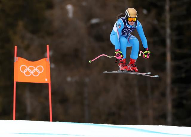(260209) -- CORTINA D'AMPEZZO, Feb. 9, 2026 (Xinhua) -- Nadia Delago of Italy takes part in the downhill 1st official training of the alpine skiing women's team combined at the Milan-Cortina 2026 Olympic Winter Games in Cortina, Italy, Feb. 9, 2026. (Xinhua/Zhang Chenlin)
