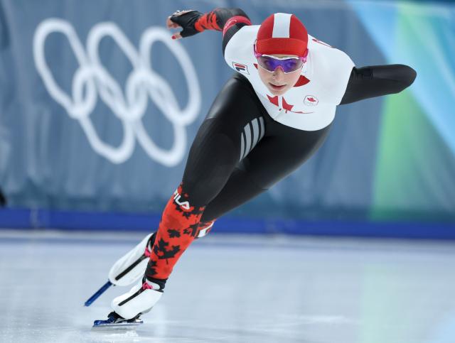 (260209) -- MILAN, Feb. 9, 2026 (Xinhua) -- Rose Laliberte-Roy of Canada competes during the match of speed skating women's 1000m at the Milan-Cortina 2026 Olympic Winter Games in Milan, Italy, Feb. 9, 2026. (Xinhua/Li Jing)