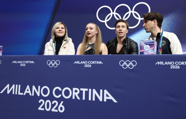(260209) -- MILAN, Feb. 9, 2026 (Xinhua) -- Katerina Mrazkova (2nd L)/Daniel Mrazek (2nd R) of the Czech Republic attend the rhythm dance of figure skating ice dance competition at the Milan-Cortina 2026 Olympic Winter Games in Milan, Italy, Feb. 9, 2026. (Xinhua/Chen Yichen)