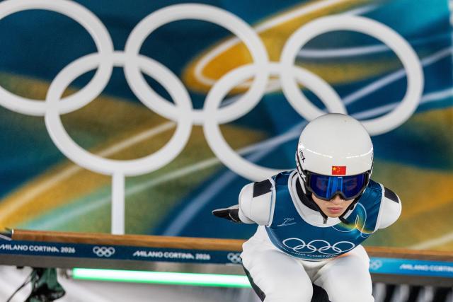 (260210) -- PREDAZZO, Feb. 10, 2026 (Xinhua) -- Song Qiwu of China competes during the Ski Jumping Men's Normal Hill Individual of the 2026 Milan-Cortina Winter Olympics in Predazzo, Italy, Feb. 9, 2026. (Xinhua/Huang Wei)