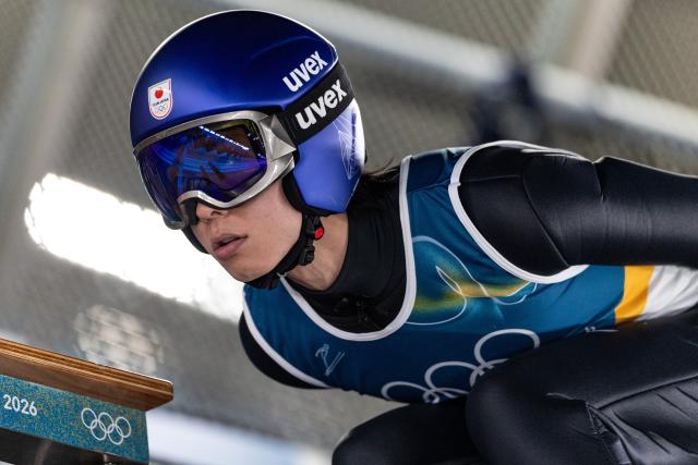 (260210) -- PREDAZZO, Feb. 10, 2026 (Xinhua) -- Kobayashi Ryoyu of Japan competes during the Ski Jumping Men's Normal Hill Individual of the 2026 Milan-Cortina Winter Olympics in Predazzo, Italy, Feb. 9, 2026. (Xinhua/Huang Wei)