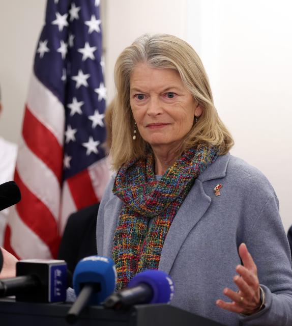 (260210) -- BEIJING, Feb. 10, 2026 (Xinhua) -- U.S. Republican Senator Lisa Murkowski of Alaska speaks during a press conference in Nuuk, Greenland's capital, an autonomous territory of Denmark, Feb. 9, 2026. A U.S. congressional delegation visiting Greenland on Monday dismissed U.S. President Donald Trump's claim that the island is "all over" with Russian and Chinese vessels, calling the assertion "not true." (Xinhua/Li Ying)