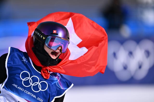 (260210) -- BEIJING, Feb. 10, 2026 (Xinhua) -- Mathilde Gremaud of Switzerland reacts during the freestyle skiing women's freeski slopestyle final at the Milan-Cortina 2026 Olympic Winter Games in Livigno, Italy, Feb. 9, 2026. (Xinhua/Zhang Hongxiang)
