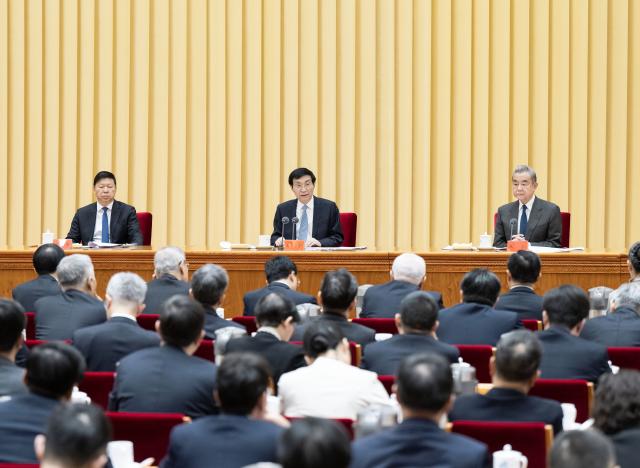 (260210) -- BEIJING, Feb. 10, 2026 (Xinhua) -- Wang Huning, a member of the Standing Committee of the Political Bureau of the Communist Party of China (CPC) Central Committee and chairman of the National Committee of the Chinese People's Political Consultative Conference, speaks at a work conference on Taiwan affairs in Beijing, capital of China. The work conference was held here on Monday and Tuesday. (Xinhua/Li Tao)