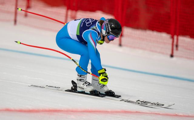 (260210) -- CORTINA D'AMPEZZO, Feb. 10, 2026 (Xinhua) -- Laura Pirovano of Italy competes during the downhill race of the alpine skiing women's team combined at the Milan-Cortina 2026 Olympic Winter Games in Cortina, Italy, Feb. 10, 2026. (Xinhua/Fei Maohua)