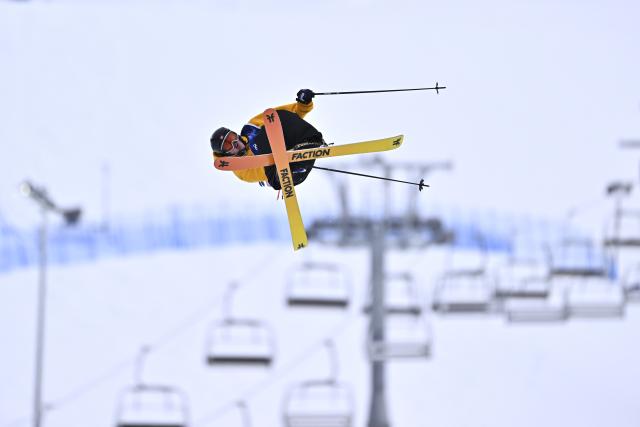 (260210) -- LIVIGNO, Feb. 10, 2026 (Xinhua) -- Tormod Frostad of Norway competes during the freestyle skiing men's freeski slopestyle final at the Milan-Cortina 2026 Olympic Winter Games in Livigno, Italy, Feb. 10, 2026. (Xinhua/Zhang Hongxiang)