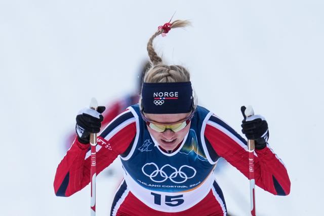 (260210) -- TESERO, Feb. 10, 2026 (Xinhua) -- Julie Bjervig Drivenes of Norway competes during the cross-country skiing women's sprint classic final at the Milano Cortina 2026 Olympic Winter Games in Tesero, Italy, Feb. 10, 2026. (Xinhua/Peng Ziyang)