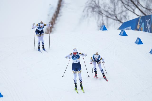 (260210) -- TESERO, Feb. 10, 2026 (Xinhua) -- Linn Svahn of Sweden competes during the cross-country skiing women's sprint classic final at the Milano Cortina 2026 Olympic Winter Games in Tesero, Italy, Feb. 10, 2026. (Xinhua/Peng Ziyang)