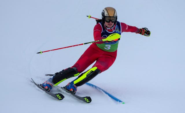 (260210) -- CORTINA D'AMPEZZO, Feb. 10, 2026 (Xinhua) -- Katharina Huber of Austria competes during the slalom of the alpine skiing women's team combined at the Milan-Cortina 2026 Olympic Winter Games in Cortina, Italy, Feb. 10, 2026. (Xinhua/Fei Maohua)