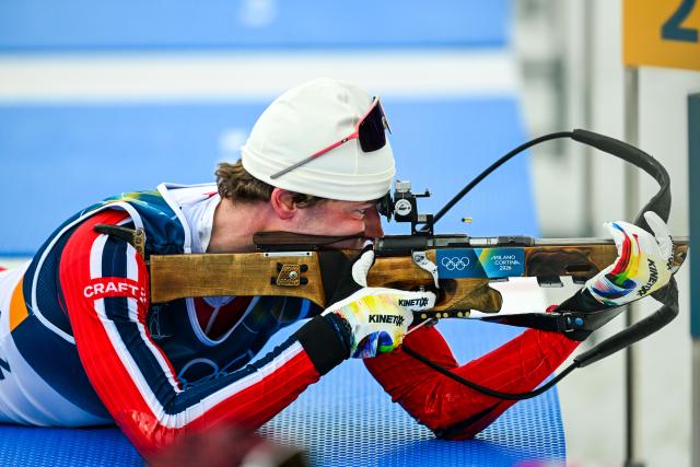 (260210) -- ANTERSELVA, Feb. 10, 2026 (Xinhua) -- Sturla Holm Laegreid of Norway competes during the biathlon men's 20km individual at the Milan-Cortina 2026 Olympic Winter Games in Anterselva, Italy, Feb. 10, 2026. (Xinhua/Jiang Han)