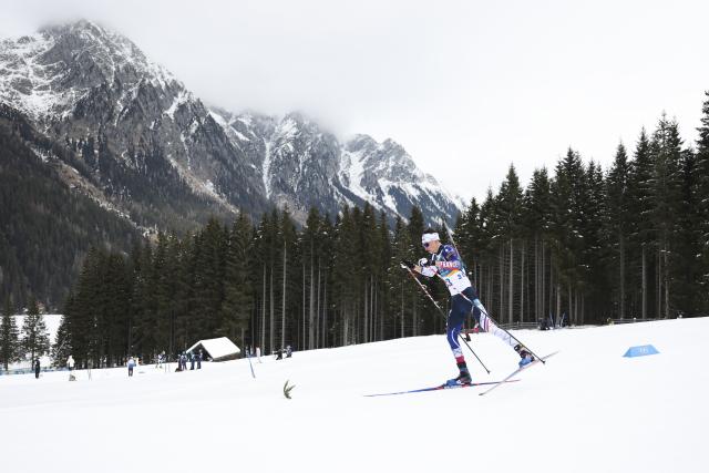 (260210) -- ANTERSELVA, Feb. 10, 2026 (Xinhua) -- Eric Perrot of France competes during the biathlon men's 20km individual at the Milan-Cortina 2026 Olympic Winter Games in Anterselva, Italy, Feb. 10, 2026. (Xinhua/Zhang Tao)