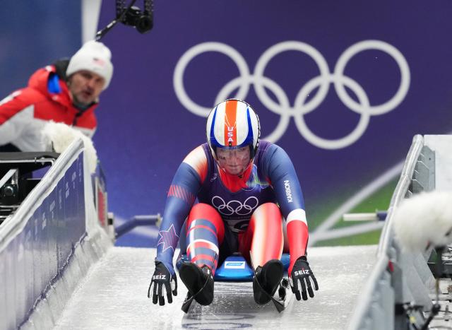 (260210) -- CORTINA D'AMPEZZO, Feb. 10, 2026 (Xinhua) -- Ashley Farquharson of the United States competes during the luge women's singles run 3 at the Milan-Cortina 2026 Olympic Winter Games in Cortina, Italy, Feb. 10, 2026. (Xinhua/Li Gang)