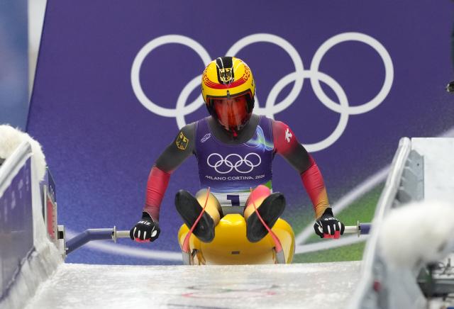 (260210) -- CORTINA D'AMPEZZO, Feb. 10, 2026 (Xinhua) -- Julia Taubitz of Germany competes during the luge women's singles run 3 at the Milan-Cortina 2026 Olympic Winter Games in Cortina, Italy, Feb. 10, 2026. (Xinhua/Li Gang)