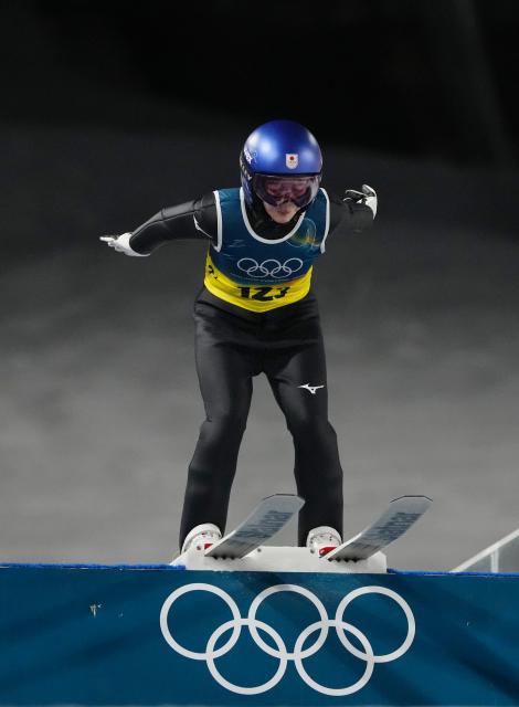 (260210) -- PREDAZZO, Feb. 10, 2026 (Xinhua) -- Takanashi Sara of Japan competes during the trial round match of ski jumping mixed team at the Milan-Cortina 2026 Olympic Winter Games in Predazzo, Italy, Feb. 10, 2026. (Xinhua/Meng Yongmin)