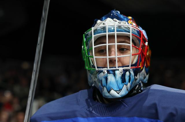 (260210) -- MILAN, Feb. 10, 2026 (Xinhua) -- Goalkeeper Martina Fedel of Italy reacts before the ice hockey women's preliminary round group B match between Germany and Italy of the Milan-Cortina 2026 Olympic Winter Games in Milan, Italy, Feb. 10, 2026. (Xinhua/Wang Kaiyan)