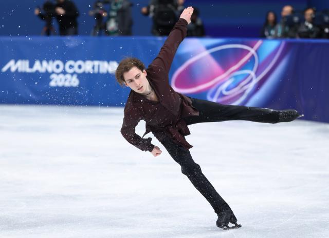 (260211) -- MILAN, Feb. 11, 2026 (Xinhua) -- Nika Egadze of Georgia performs during the short program competition of figure skating men single skating at the Milan-Cortina 2026 Olympic Winter Games in Milan, Italy, Feb. 10, 2026. (Xinhua/Li Ming)