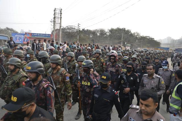 (260211) -- DHAKA, Feb. 11, 2026 (Xinhua) -- Security forces patrol across polling areas in Dhaka, Bangladesh, on Feb. 10, 2026. Bangladesh is all set for Thursday's general elections in which more than 127 million voters are expected to cast their ballots at over 42,000 polling stations across the country, a senior official said Tuesday. (Photo by Habibur Rahman/Xinhua)
