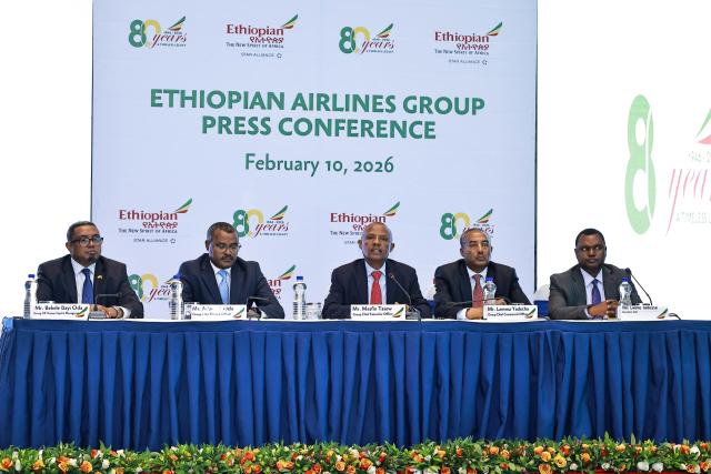 (260211) -- ADDIS ABABA, Feb. 11, 2026 (Xinhua) -- Ethiopian Airlines holds a briefing in Addis Ababa, Ethiopia, on Feb. 10, 2026. Ethiopian Airlines, Africa's leading carrier, announced on Tuesday that it has generated 4.4 billion U.S. dollars in revenue during the first six months of the current Ethiopian fiscal year that began on July 8, 2025.
   TO GO WITH "Ethiopian Airlines generates 4.4 bln USD in 6-month revenue" (Photo by Michael Tewelde/Xinhua)