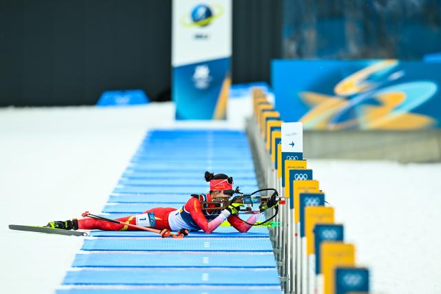 (260211) -- ANTERSELVA, Feb. 11, 2026 (Xinhua) -- Chu Yuanmeng of China competes during the biathlon women's 15km individual match at the Milan-Cortina 2026 Olympic Winter Games in Anterselva, Italy, Feb. 11, 2026. (Xinhua/Jiang Han)