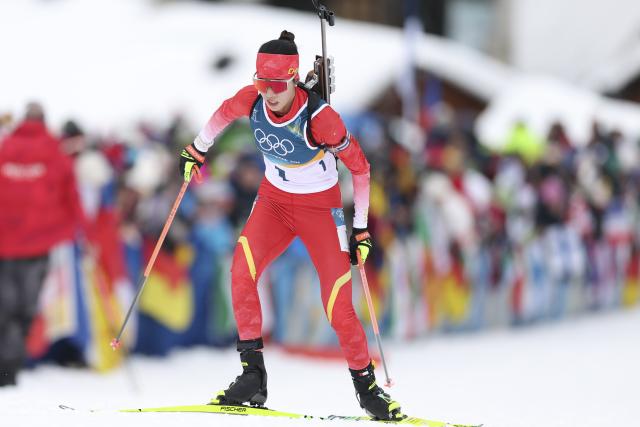 (260211) -- ANTERSELVA, Feb. 11, 2026 (Xinhua) -- Chu Yuanmeng of China competes the biathlon women's 15km individual match at the Milan-Cortina 2026 Olympic Winter Games in Anterselva, Italy, Feb. 11, 2026. (Xinhua/Zhang Tao)